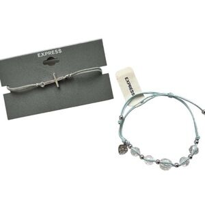 Set of 2 Express Pull Cord Charm Bracelets with Cross and Heart Charms